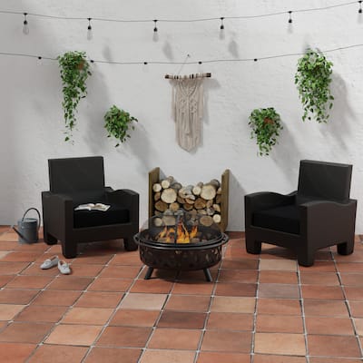 Sunbrella 23" x 22" Black Solid Outdoor Deep Seat Cushion with Ties and Welt - 21.5'' L x 22.5'' W x 4'' H