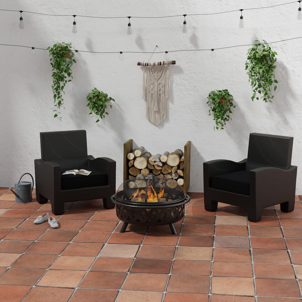 Sunbrella 23" x 22" Black Solid Outdoor Deep Seat Cushion with Ties and Welt - 21.5'' L x 22.5'' W x 4'' H