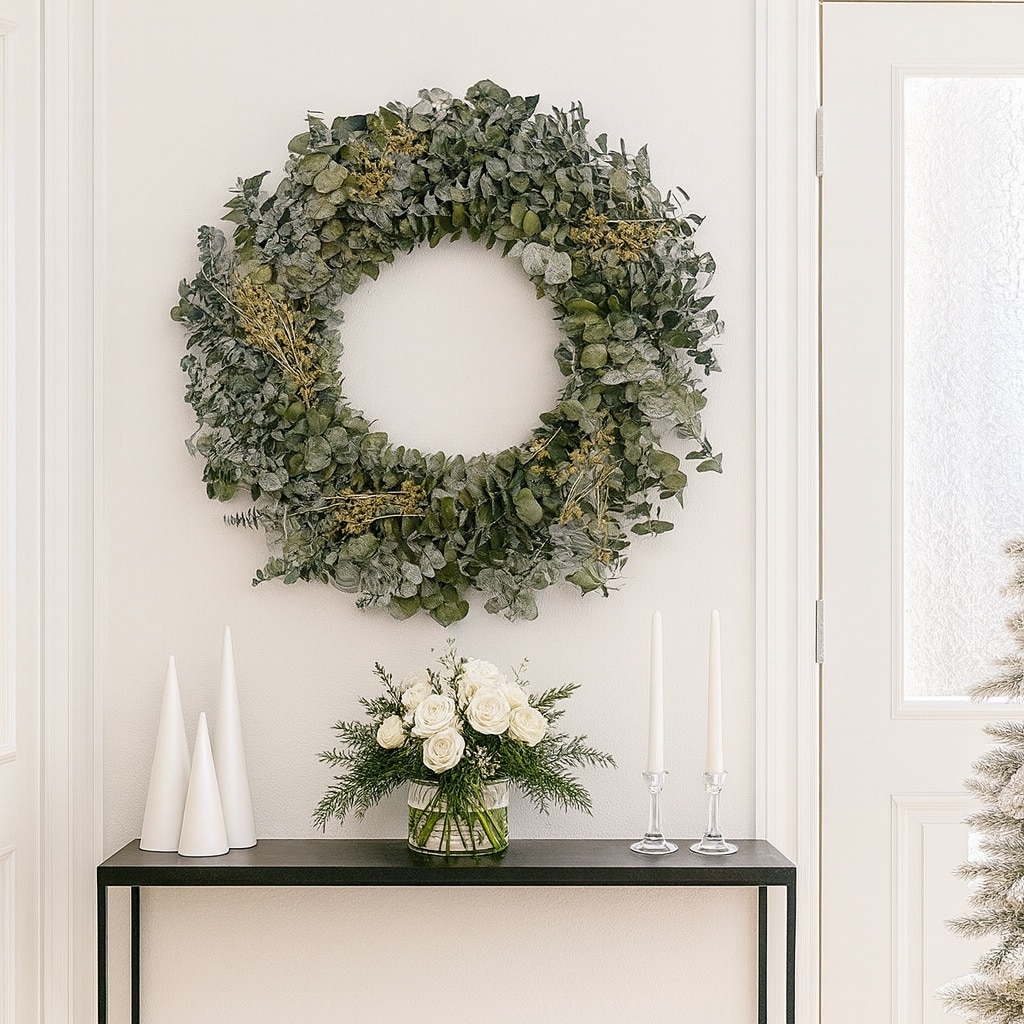 Preserved Eucalyptus Wreath – Natural Green Indoor Spring Door & Wall Décor