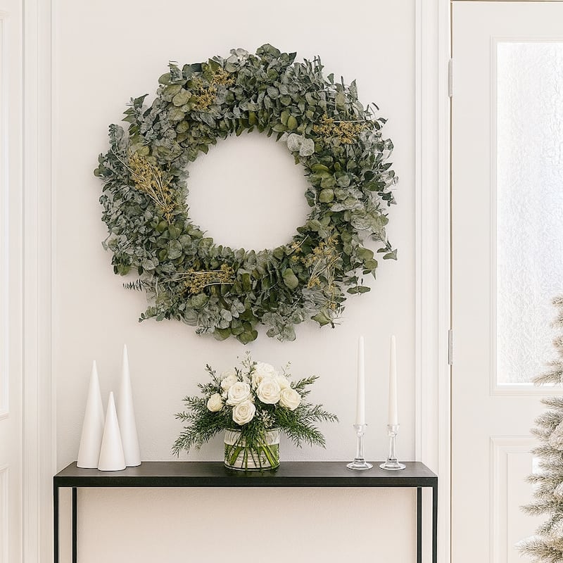 Preserved Decorative Real Dried Eucalyptus Wreath - Green