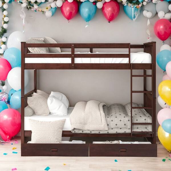 slide 2 of 14, Full over Full Bunk Bed With Ladders and Two Storage Drawers for Bedroom Espresso