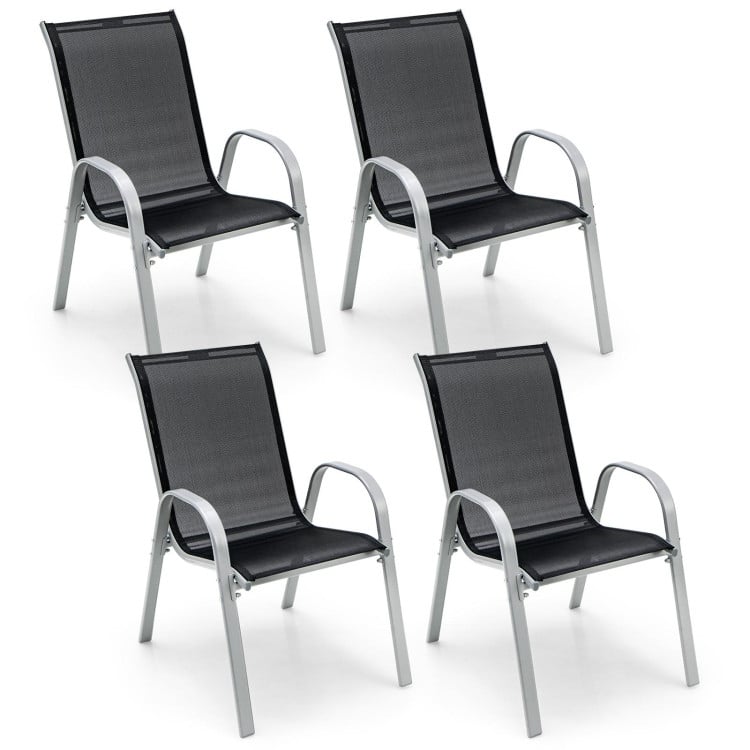 4 Pieces Stackable Patio Dining Chairs Set with Armrest - 29" x 21.5" x 35.5" (L x W x H) - Black