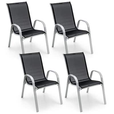 4 Pieces Stackable Patio Dining Chairs Set with Armrest - 29" x 21.5" x 35.5" (L x W x H)