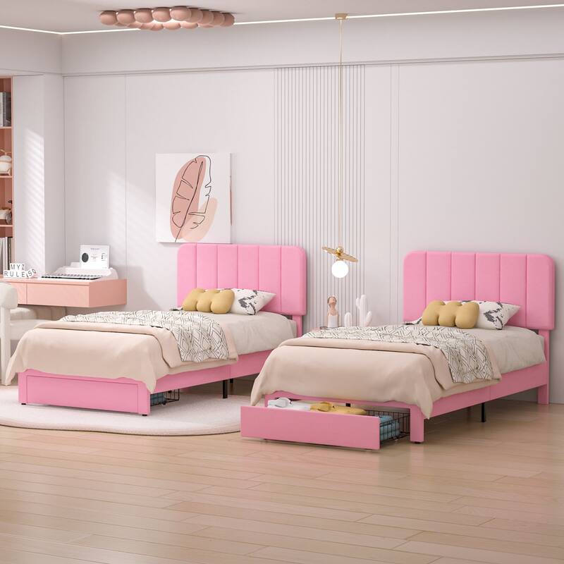 Javlergo Upholstered Platform Bed Frame with Storage Drawers and Adjustable Headboard, No Box Spring Needed