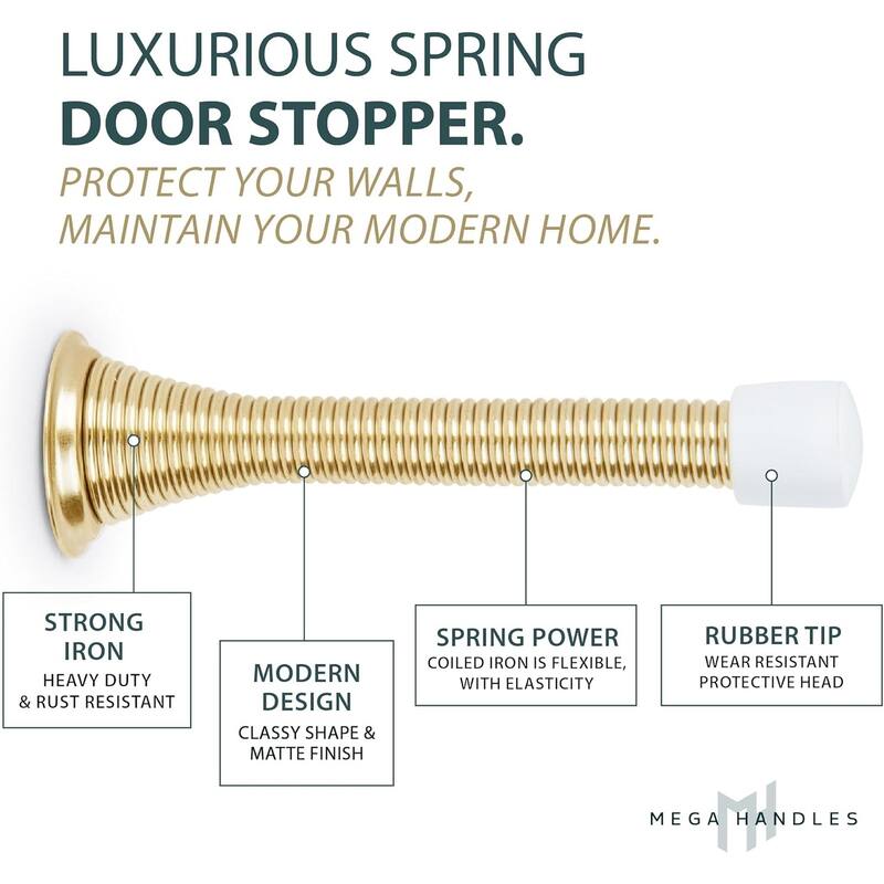 Mega Handles Spring Door Stop with Rubber Bumper | Door Knob and Wall Protection