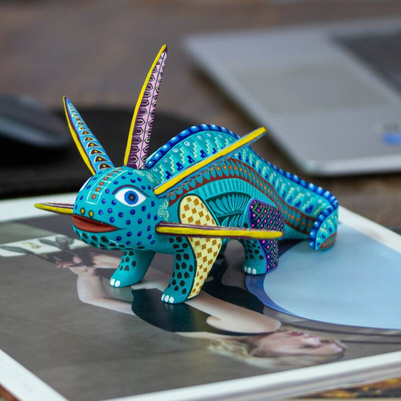 Novica Handmade Colorful Axolotl Wood Alebrije Figurine