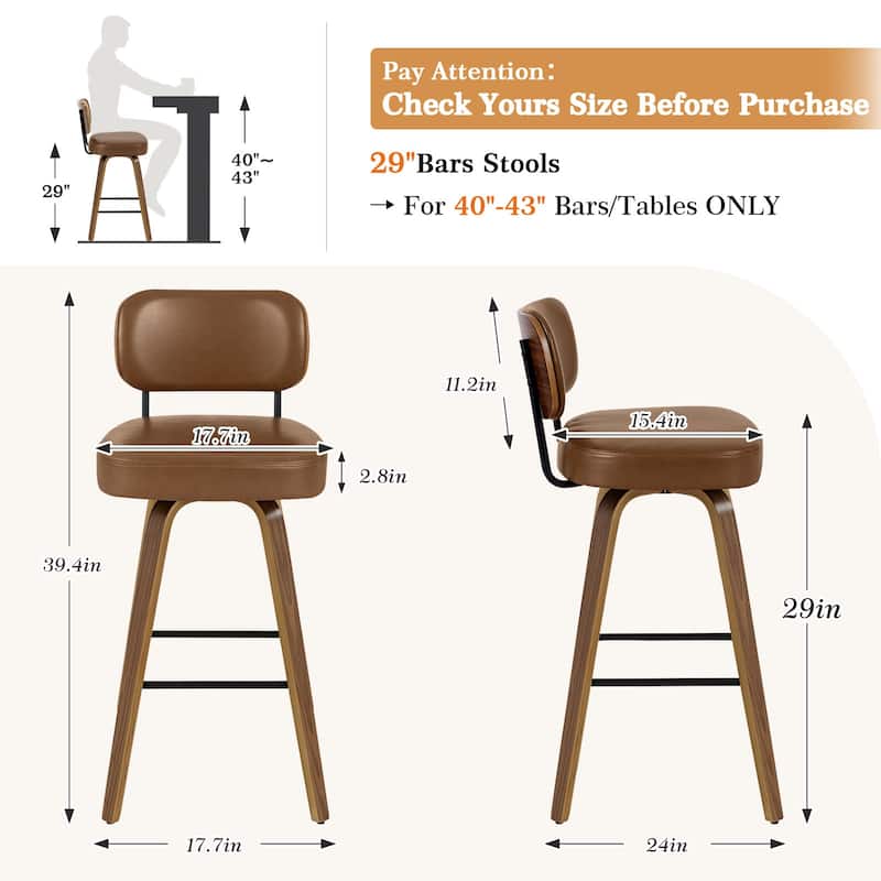 26"/29" Swivel Bar Stools/ Counter Stools with Bentwood Legs