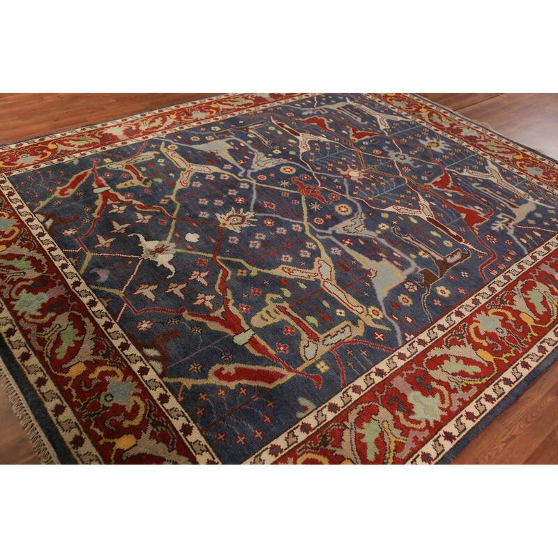 Navy Blue Oushak Indian Area Rug Handmade Wool Carpet - 8'0"x 9'8"