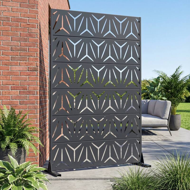 72" H×47"W Dovelina Black Outdoor Freestanding Metal Privacy Screen Decorative Garden Fence - Dark Grey - 72"x47"