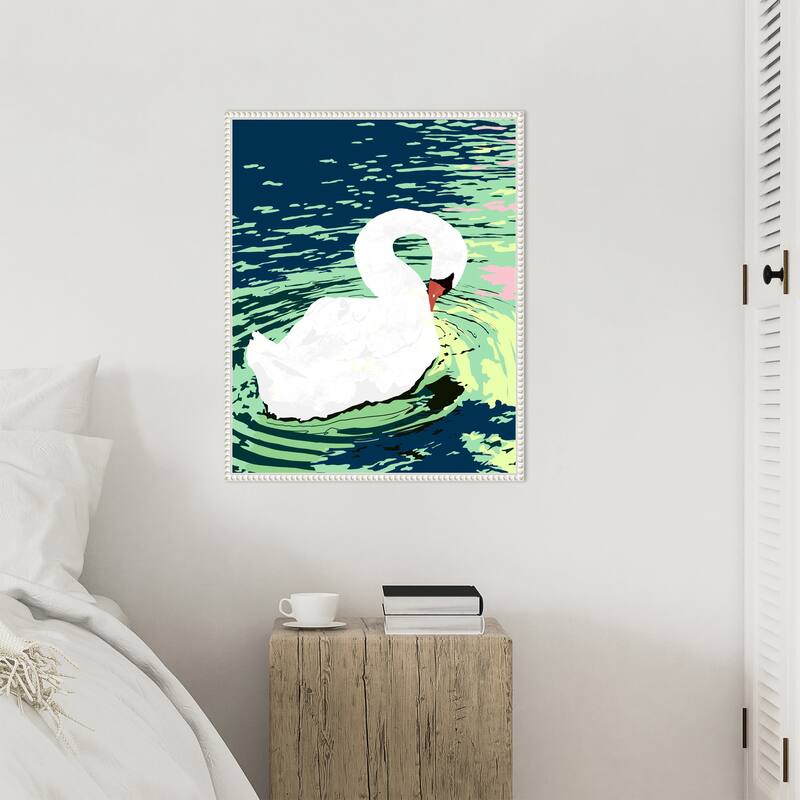 Swan Birds Painting by Uma Gokhale Framed Canvas Wall Art
