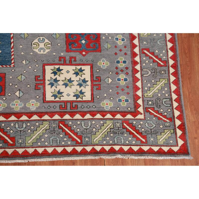 Hand Knotted Oriental 100% Wool Carpet Traditional Medallion Greys & Charcoal Kazak Area Rug - 10' 0'' X 8' 1''