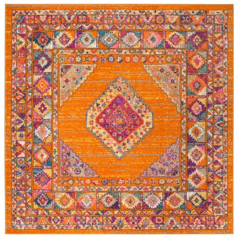 SAFAVIEH Madison Beverlee Vintage Boho Oriental Rug - 6'7" Square - Orange/Fuchsia