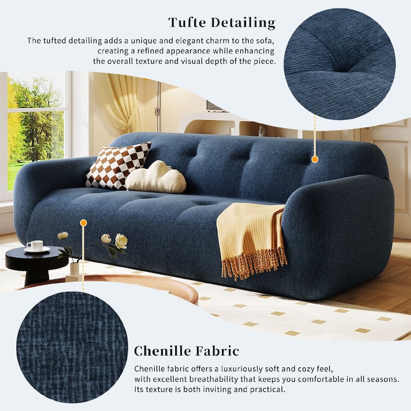 Chenille Fabric 3-Seater Sofa with Tufted Style and Full Sponge Compression Design
