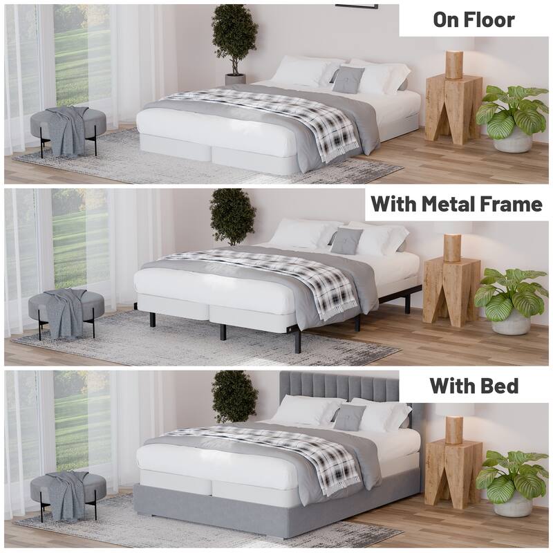 Onetan 4-Inch Wooden Box Spring, Low Profile Split Bed Foundation Ideal for Mattress, No Assembly Needed, White & black.