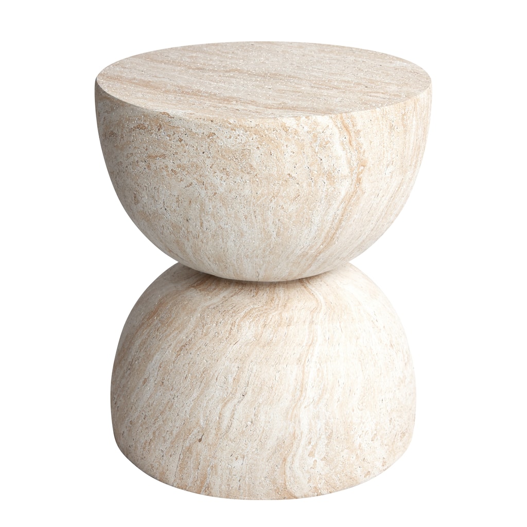 Double Hourglass Travertine Stone Finish Italian Design MgO Side Accent Table - 15.7x15.7"x18.5"