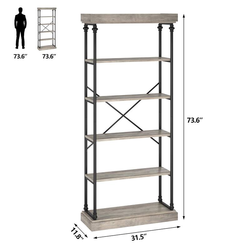 Bookshelf Industrial Bookcase Wooden Storage Open Rack Shelf with Metal Frame