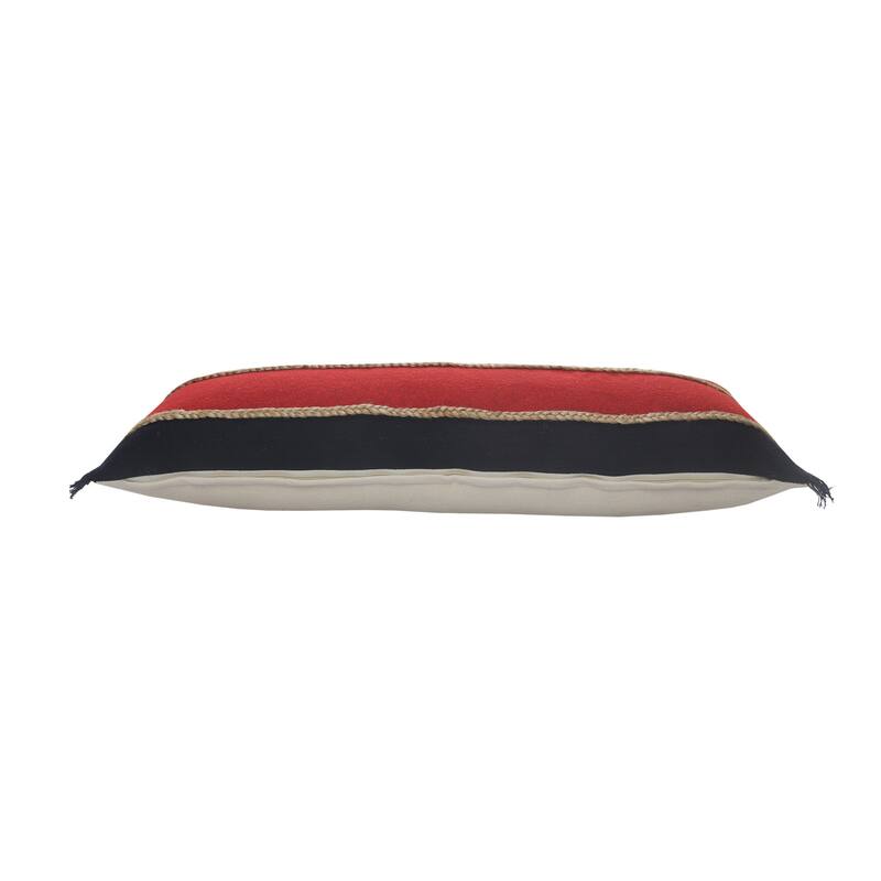 HomeRoots 14" X 36" Red Navy And Tan 100% Cotton Striped Zippered Pillow