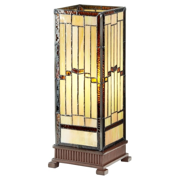 The Curated Nomad Wexler Stained Glass Rustic 17 inch Hurricane Lamp 6.75 L x 6.75 W x 17.25 H Brown