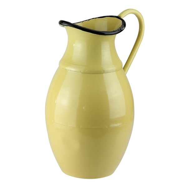 11” Canary Yellow and Black Distressed Rustic Decorative Pitcher Vase with Handle - N/A