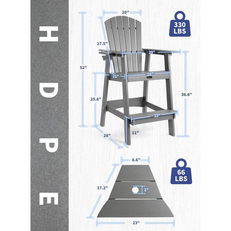 Vrakae Tall Adirondack Bar Stool Chair with Connecting Tray