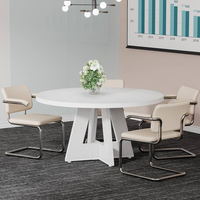 47-inch Round Conference Table for 4-6 People, Wooden Meeting Room Table