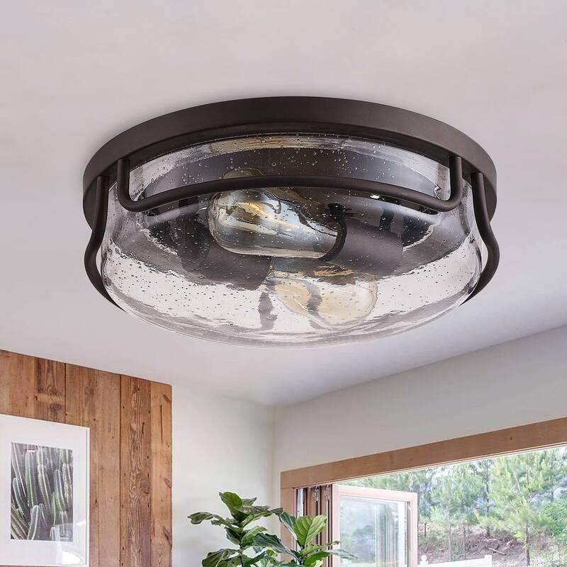 Vintage Rustic 2-Light Clear Glass Design Flush Mount Ceiling Lamp