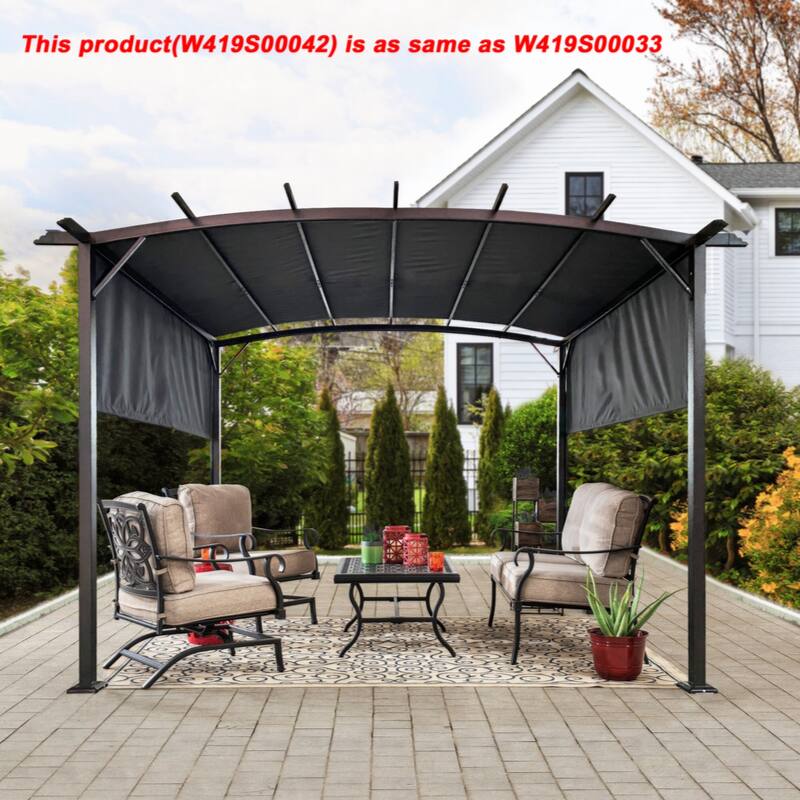 12 x 9 Ft Outdoor Pergola Patio Gazebo,Retractable Shade Canopy,Steel Frame Grape Gazebo - Grey