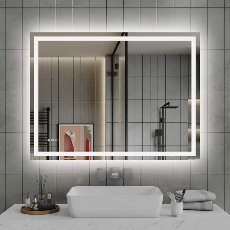 Clear LED Bathroom Mirror with Aluminum Frame, Anti-Fog and Dimming - 48” x 36” - Clear
