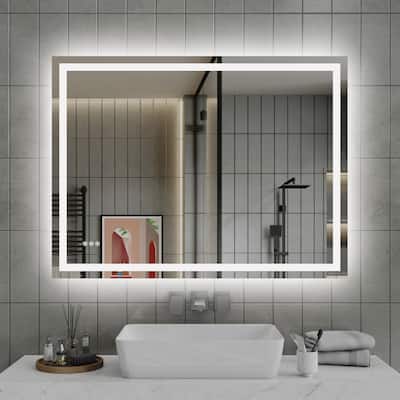Clear LED Bathroom Mirror with Aluminum Frame, Anti-Fog and Dimming - 48” x 36”