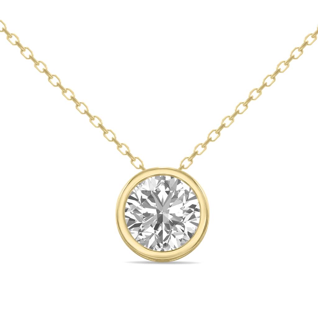 Marquee Lab Grown 3/4 Carat Round Solitaire Diamond Bezel Set Pendant in 14K Yellow Gold