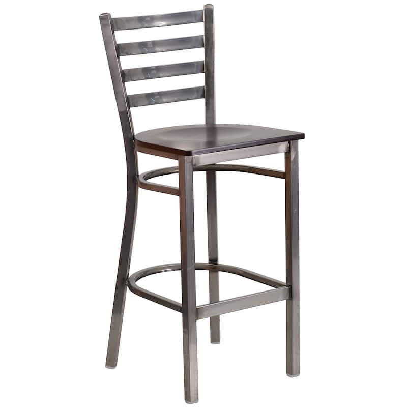 Clear Coated Ladder Back Metal Restaurant Barstool - 17"W x 18"D x 42.25"H