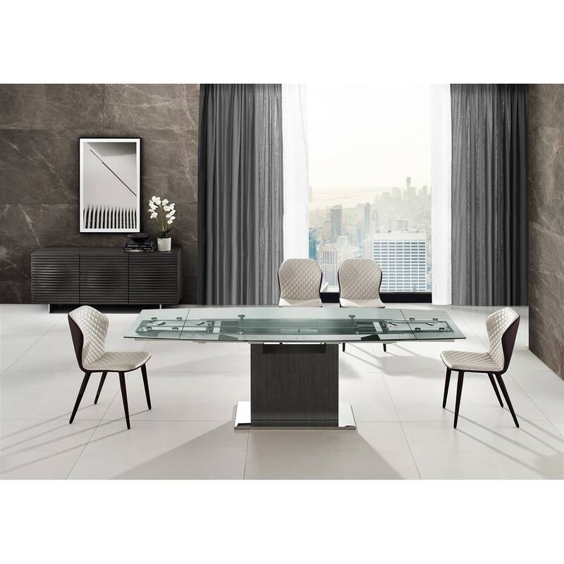Olivia Manual Dining Table with Gray Oak Base and Clear Top