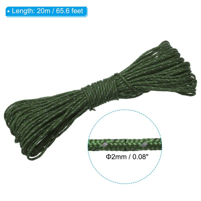 Reflective Guyline Camping Paracord Tent Cord Guyline Rope - Green - 2mm