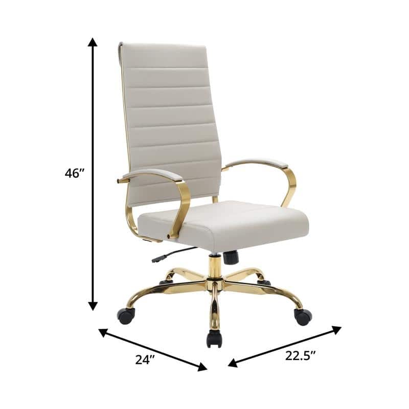 LeisureMod Benmar High-Back Leather Office Chair With Gold Frame - Red - 24.5"Dx22.5"Wx46"H