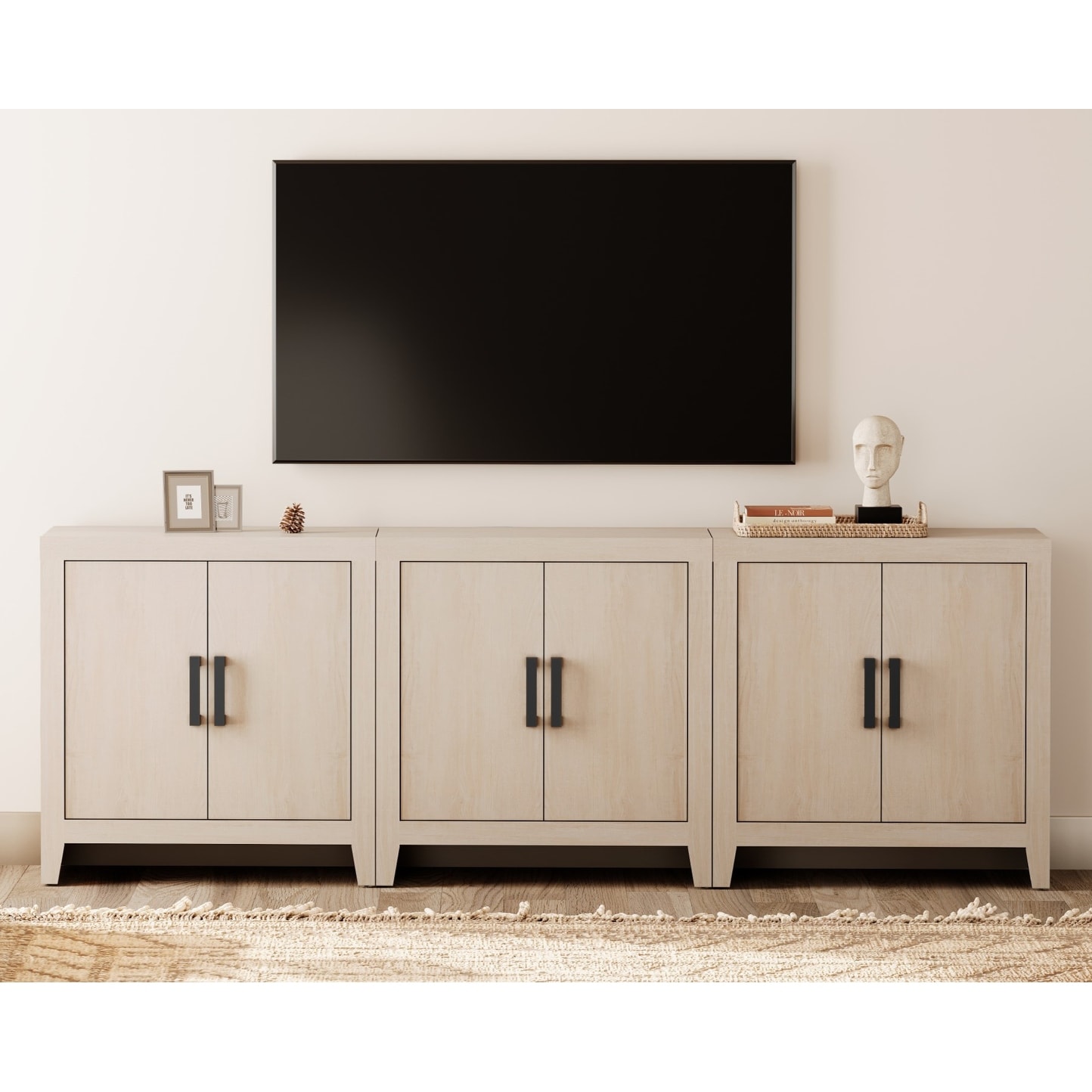 WAMPAT Modern Farmhouse Entertainment Center with Storage Door & Adjustable Shelf
