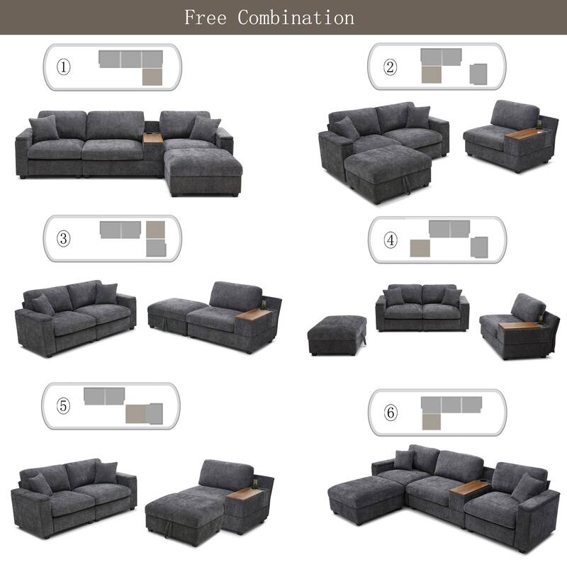 120.3" L-Shaped Sectional Sofa with Wide Seats, USB Charging, Foldable 360掳 Tray, Cup Holders, Storage Ottoman & Armrest