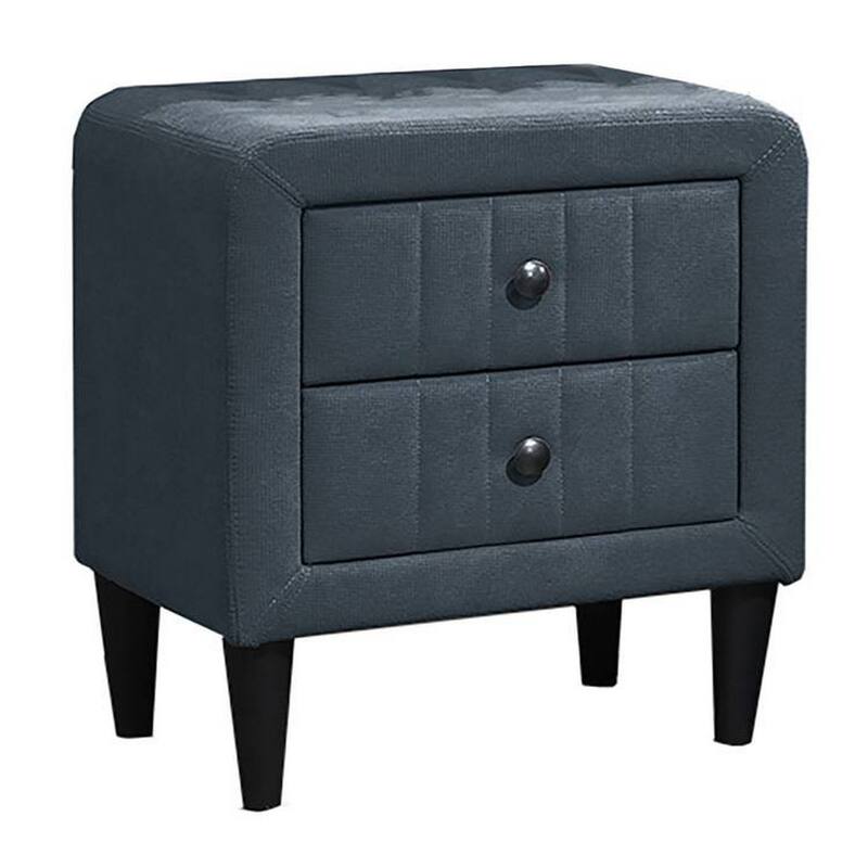 Rheo Nightstand, 2 Drawers, 22 Inch Upholstered in Charcoal Gray Linen