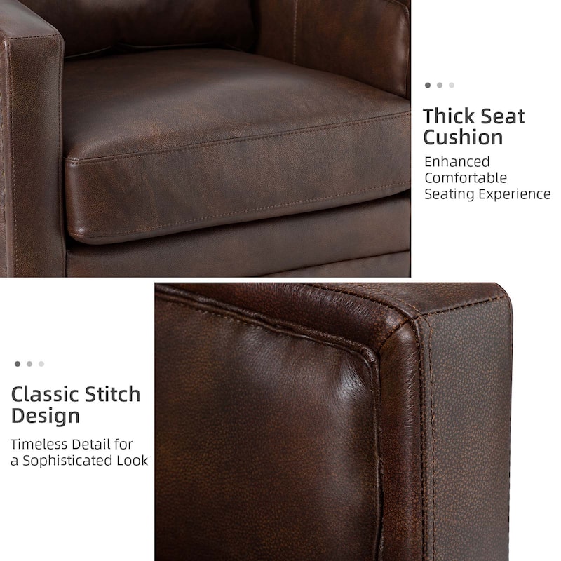 Jorge 28.74" Wide Genuine Leather Swivel Chair with Arms