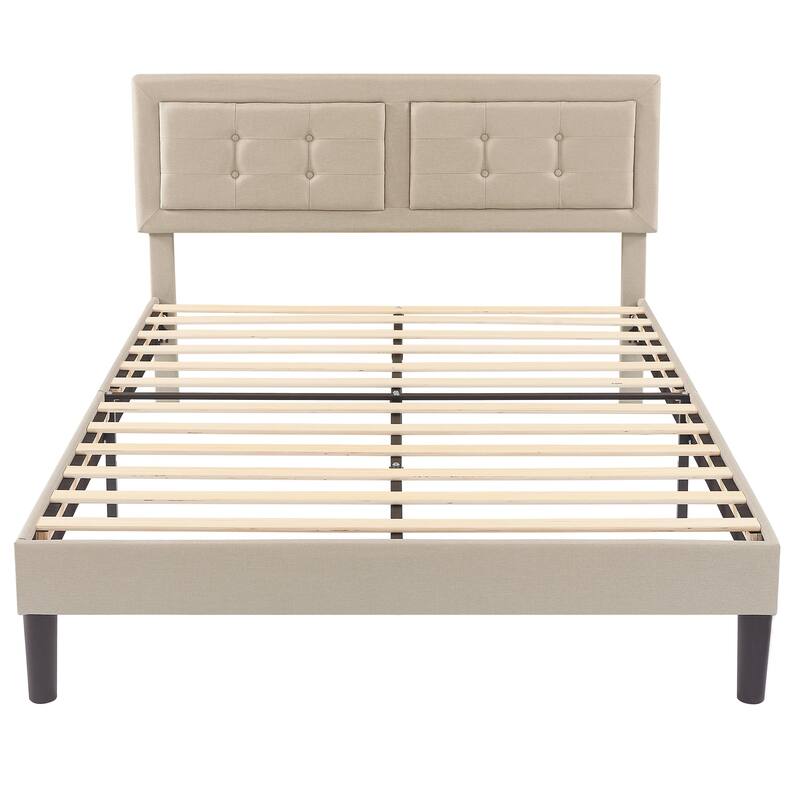 Javlergo Modern Upholstered Platform Bed Frame with Height Adjustable Tufted Headboard