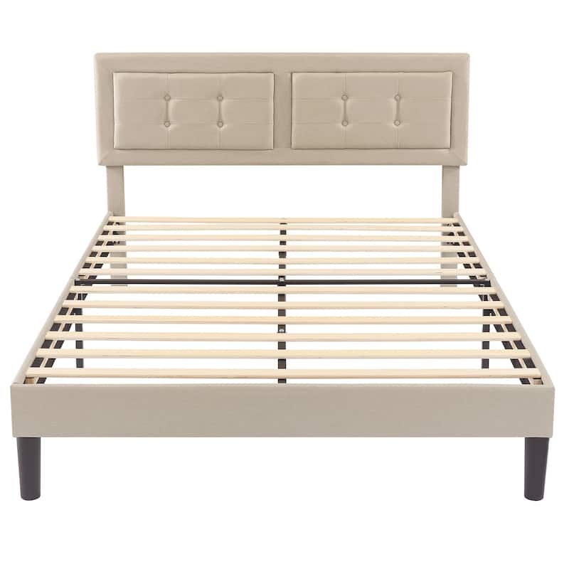 VECELO Bed Frame with Adjustable Headboard Upholstered Button Tufted Platform Bedframe with Wood Slats Support