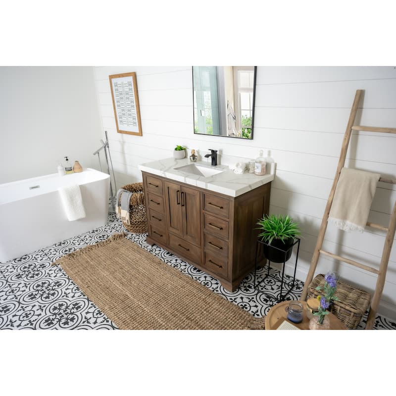 Willow Collections 48 in. W x 22 in. D Charlotte Teak Single Sink Bathroom Solid Teak Vanity with Countertop