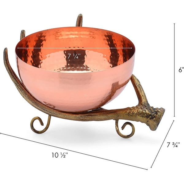 Cheer Collection Copper Colored Decorative Bowl on Rustic Antler Stand