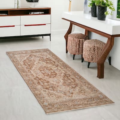 HomeRoots Floral Medallion Traditional Runner Area Rug