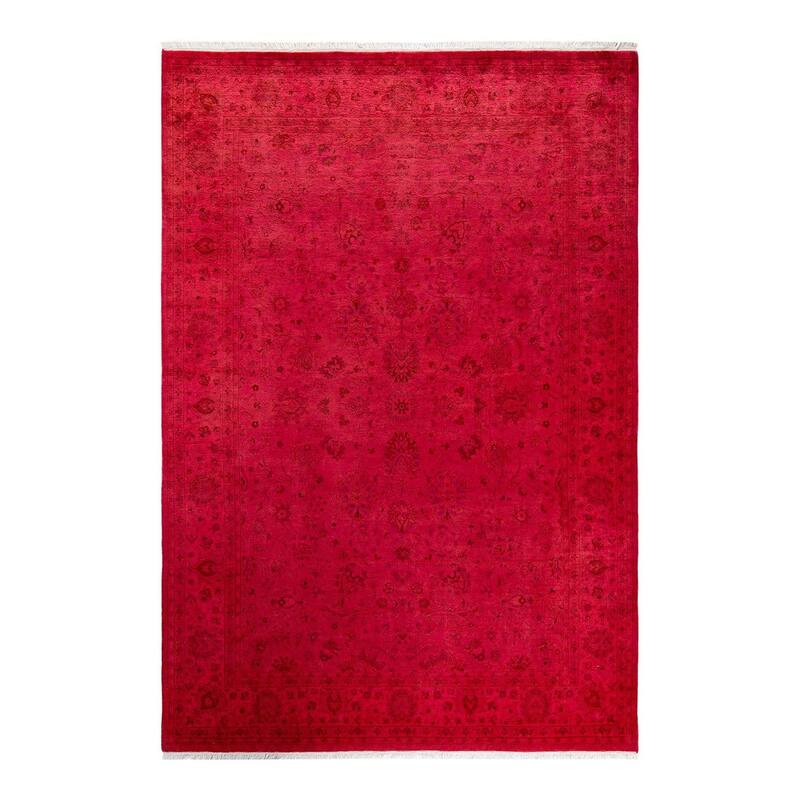 Overton Hand Knotted Wool Vintage Inspired Modern Contemporary Overdyed Pink Area Rug - 6' 1" x 8' 10"
