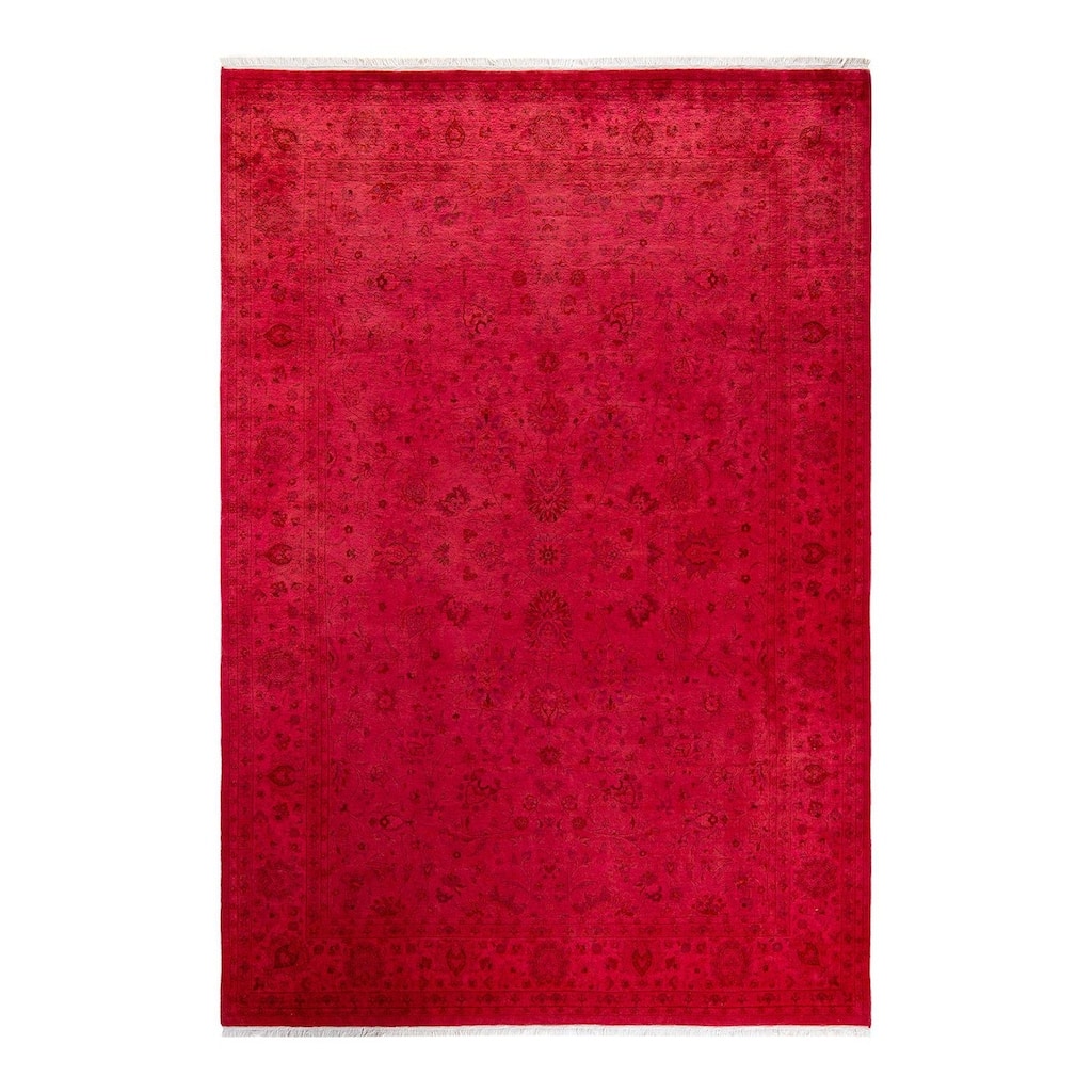 Overton Hand Knotted Wool Vintage Inspired Modern Contemporary Overdyed Pink Area Rug - 6' 1" x 8' 10"