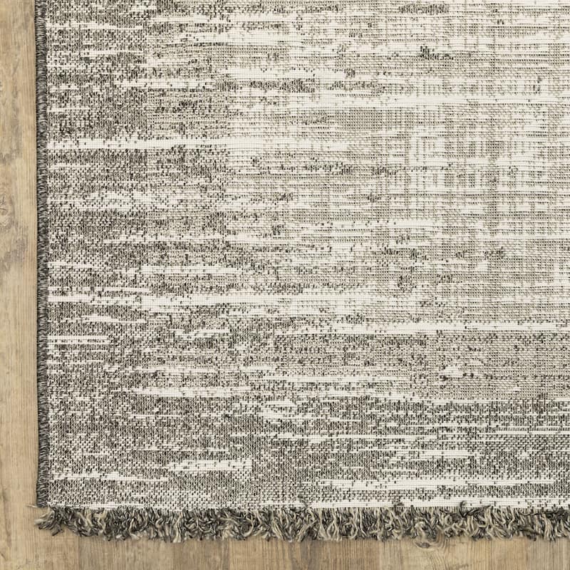Style Haven Grayton Weathered Textures Beige/ Black Indoor-Outdoor Fringe Edge Rug