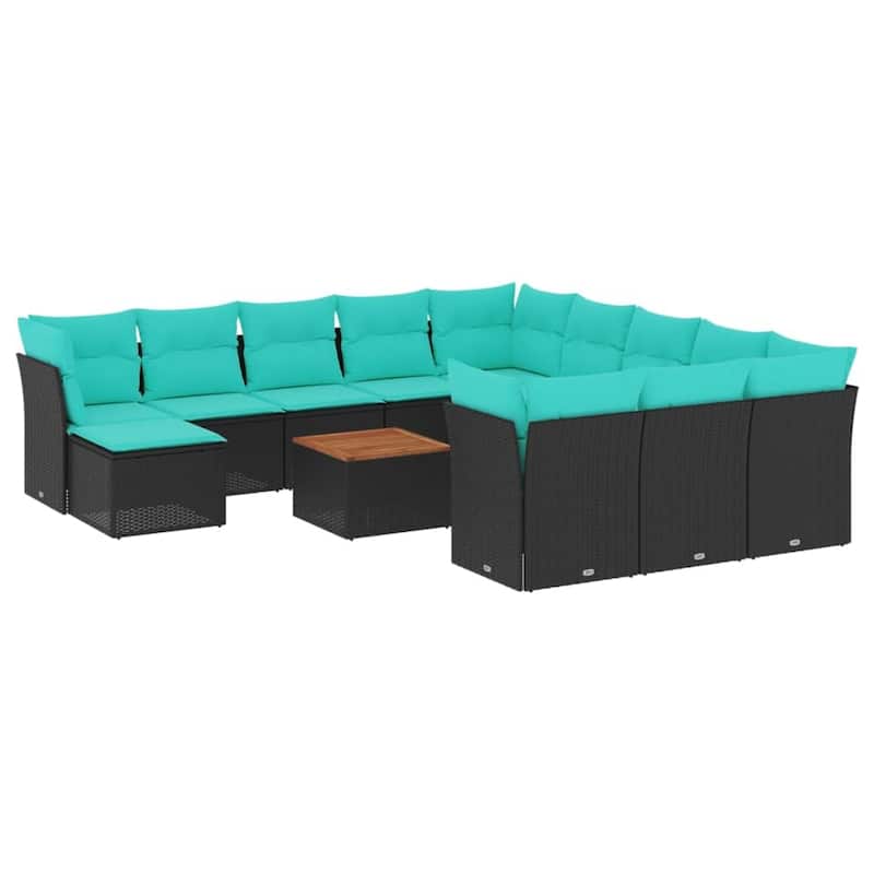 vidaXL 13 Piece Patio Sofa Set with Cushions Black Poly Rattan - 24.4 x 24.4 x 27.2