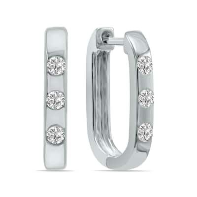 Marquee 1/10 CTW Three Stone Lab Grown Diamond Oval Huggies Hoop Earrings in 10K White Gold (F-G Color, VS1- VS2 Clarity)