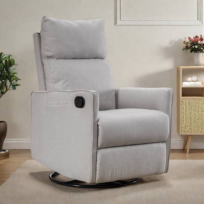Manual Swivel Rocker Recliner Chair with Adjustable Backrest and Footrest - Light Gray