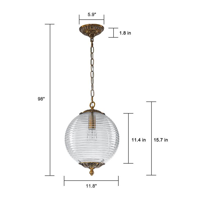 Industrial 1 - Light 11.8" W Retro French Globe Glass Pendant For Kitchen Island
